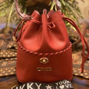 Nicole Lee Red Crossbody Bucket Bag with Gold Hardware